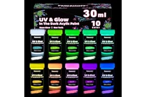 Fantastory Nachtleuchtende Farbe, Glow in the Dark Farbe 30ml x 10, im Dunkeln und im Schwarzlicht Leuchtende Farbe