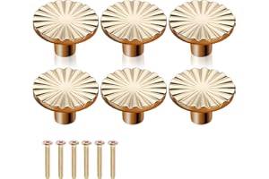 aieieii 6 Pcs Gold Drawer Knobs, Gold Knobs for Drawers Round Door Kitchen Hardware Cupboard Knob, Single Hole Handle with Screws for Home Decorating Cupboard Wardrobe (37mmx23mm)