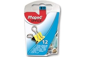 MAPED HELIX USA Maped - Clips de Oficina - Caja Abrefácil - 12 Unidades - Tamaño de 15 mm - Pinzas Clip para Papel - Ideal para Sujetar Grandes Cantidades de Hojas - Variedad de Colores