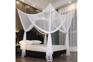 Atoke Large Mosquito Net,4 Corners Post Bed Canopy Hanging Kit for Full/Queen/King Size,Mosquito Net Bed Curtains for Home&Travel,White