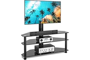 RFIVER Meuble TV avec Support Pivotant Hauteur Réglable pour TVs et Ecrans LCD LED de 32 à 70 Pouces 3 Étagères TW1002