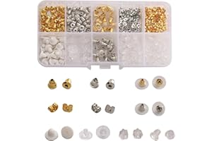 Hao Zhu 450Pcs Earring Backs, 10 Styles Plastic & Rubber Butterfly Earring Backs (Clear/Silver/Gold) - Safety Backs for Women, Includes Jewelry Storage Box