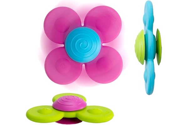 Fat Brain WhirlySquigz 3 toupies mordillou. Jouet mordillou pour bébé, jouet qui tourne et se ventouse pour le développement précoce. Jouet éducatif pour enfants de 10mois et +.