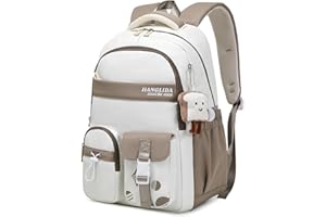 Amythe Schulrucksack Mädchen - Rucksack Teenager Wasserdicht & Leichte - Stilvolle Lässiger Daypack,Nylon Schulranzen Mädchen 3. - 9. klasse mit Großer Kapazität, Braun