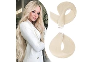 Elailite Extension Adhesive Naturel Extensions Cheveux Naturel à Bande Adhesive Rajout Cheveux Humain 20PCS 60g - 35cm #70 BLANC BLANCHI