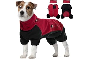 PUMYPOREITY Winterjacken & Wintermäntel für Hunde Fleece, Hundepyjama Overall Hund Fleecejacke Hund Onesie Jumpsuit Winterkleidung für Mittelgroße Hund Winteranzug Sweater im Innen-und Außenbereich(Rot, M)