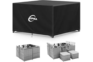 Kipiea Garden Furniture Covers Waterproof, 125 x125 x71cm Cube Outdoor Furniture Covers for Table & Chairs Windproof, 420D Oxford Fabric Square Patio Rattan Table Cover, Anti-UV, Ripstop