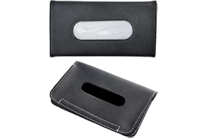 USHXVG 2-Piece Car Tissue Box Set, Black Leather, Rectangular, Modern Style
