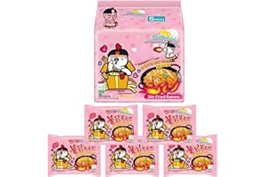 NEST & NIBBLE Korean Instant Noodles Spicy Ramen | Hot & Spicy Korean Street Food | Quick Snack Instant Meal |Ramen Made in Korea Asian Food Lover Favorite (5Pack Cream Carbonara)