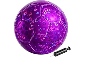 Vastoy Glittery Size 3 Kids Football for Age 3 4 5 6 7 8 – 7 Inch Toddlers Football with Love Laser Pattern, Purple Footballs for Kids with Hand Pump, Footballs Gift for Grils Indoor Outdoor Play
