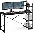 VASAGLE Computer Desk, Writing Desk with Storage Shelves on Left or Right, 120 cm Wide Home Office Desk, for Study, Easy Assembly, Industrial Style, Ebony Black LWD048B56