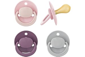 BABY-NOVA babynova Round Latex Dummy for Babies from 6-24 Months - Set of 4 Cherry Dummies - Natural BPA Free Rubber Latex - Made in Germany - Pink & Grey