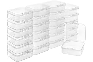 BELLE VOUS Caja Plastico Almacenaje Transparente con Tapa de Bisagra (Pack de 24) 5,3 x 5,3 x 1,7 cm – Caja Organizadora Plastico – Mini Recipiente Pastillas, Cuentas, Joyas, Artículos Manualidades