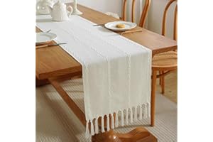LOZULO Bawełniany lniany kremowy biały bieżnik na stół nowoczesny boho bieżniki na stolik kawowy 163 cm długości, neutralny frędzle makrama bieżnik na stół wesele walentynki dekoracja