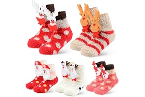 YYDSXK 5 Paare Weihnachts Socken Kinder, Korallen Fleece mit Niedlichen Cartoon Weihnachtsmuster, Weihnachtssocken für Kinder Thermo Flauschige,Weihnachts Geschenke für Mädchen im Alter von 3-5 Jahren