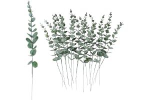 Parti på 20 stycken styva artificiella eukalyptusgrenar för hem, kontor, bukett, bordsdekoration, bröllopsdekoration, juldeko