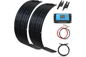 XINPUGUANG 100W Flexible Solar Panel Kit (2×50W) with 10A PWM Controller & 10ft Cables - Monocrystalline Solar Panels for RV, Boat, Shed, Off-Grid Power - Lightweight & Easy Installation