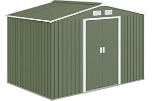 Outsunny Abri de Jardin en métal 5,4 m² cabane de Jardin 277 x 195 x 192 cm cabanon Rangement Outils avec kit de Fondation, Porte coulissante verrouillables et 4 aérations - Vert Clair