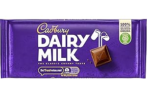 Cadbury Dairy Milk, Clásica Tableta de Chocolate con Leche, Deliciosamente Cremoso y Sostenible, 180 g