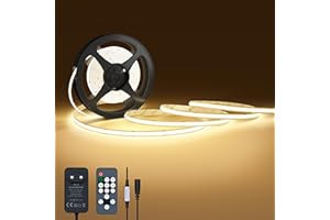NELUX Ruban LED COB, Bande LED 2m Blanc Chaud, Bandeau LED Cuisine Decoration Chambre TV, Strip Light 24V, Lumiere Dimmable, Interieur, 480LED/m, 2700K. Comprend Télécommande et Alimentation