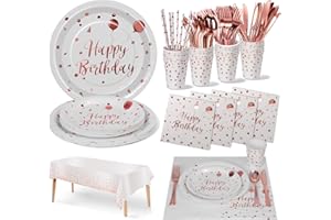 Nkaiso Partygeschirr Kindergeburtstag,20 Gäste Rotgold Partygeschirr Party Set mit Pastell Becher Servietten Tischdecke Pappteller Geburtstag Mädchen Geburtstagsdeko für Party Geburtstag