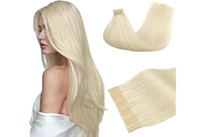 DOORES Natural Remy Liso Extensiones, Rubio Platino 45cm 18 Pulgado 50g 20pcs, Extension Adhesivas Cabello Natural Straight Skin Weft Remy Hair Extensions