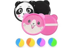 Zuzer Jeu Catch Ball et Toss,Catch Ball Enfant Raquette de Plage 4 Pagaies et 4 Balles,Balle Raquette Scratch Jeux pour Jardin Extérieur Cour Piscine Plage 2 3 5 4 6 7 8 9 10 Ans