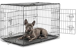lionto Caisse de Transport pour Chiens et Chats, Cage Polyvalente avec bac en Plastique hygiénique, 92x58x64 cm, Cage pour Chien en métal avec Fermetures de sécurité Solides et cloison, Noir