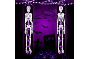 ATFUNSHOP 180CM Halloween Windsocks with Light 2 Sets Black Skull Halloween Windsock Flags for Halloween Decoration Outdoor Hanging windsocks with Double Side Skull Design for Door Garden Window Yard Decor