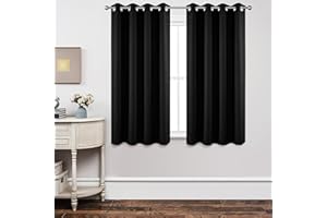 Joydeco Rideau Occultant 2 Pièces, Rideau Thermique Isolant Anti Chaleur Tenture Opaque à Oeillets Isolation Lumiere Anti UV Decoration Chambre Maison Salon Intérieurs (2xL117xH137, Noir)