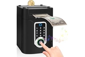 Highttoy Spardose Kinder, Elektronische Spardose Tresor mit Touchscreen und Fingerabdruck, Geldautomat Sparbox Sparschwein Kinder Geschenk Jungen Mädchen 3-12 Jahre, Schwarz