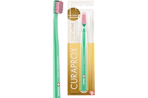 ‎CURAPROX Curaprox CS 12460 Velvet Soft Toothbrush - Care for Sensitive Gums | Ultra Gentle Cleaning with 12,460 Filaments | Single Pack, Light Green/Pink