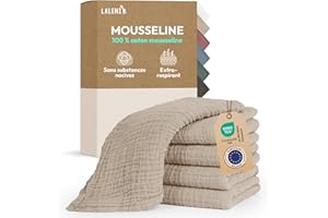 Laleni Lot de 5 langes bébé en pur coton - Sans substances nocives - 70x70 cm - Serviettes mousseline absorbantes et lavables - Beige