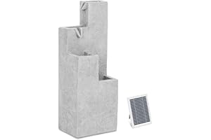 hillvert HT-SF-112 - Fuente solar para jardín (4 columnas, iluminación LED, batería de litio de 5 m, cable de poliresina, juego de agua, fuente solar para jardín