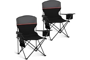 ‎HIGH POINT SPORTS HIGH POINT SPORTS Campingstuhl Faltbar 2er Set bis 102kg Campingsessel Klappstuhl mit Getränkehaltern Faltstuhl Camping Angelstuhl Klappbar mit Armlehnen Outdoorstuhl (Schwarz)