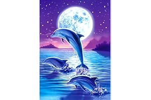 LJAPPLIED 5D Full Drill Rhinestone Diamond Embroidery Dolphin Paint Kits, Embroidery Cross Stitch DIY Arts Craft Supply for Adults, Kids, Home, Wall Decor(30x40cm)