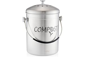 RED FACTOR Deluxe Seau Compost Inodore en Acier Inoxydable pour Cuisine - Poubelle Compost Cuisine - Comprend Filtres à Charbon de Rechange (Designer Mat, 5 litres)
