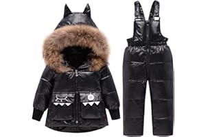 amropi Skianzug Mädchen Kinder Schneeanzug Daunenjacke mit Kaputze + Skihose 2tlg Bekleidungsset Winteranzug für 1-5 Jahre