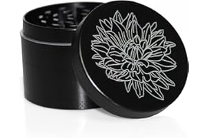 DCOU nuovo design premium in alluminio smerigliatrice erba 2,2 pollici 4 pezzi smerigliatrice metallica con collettore di polline con il modello di fiore laser (Margherita nera)