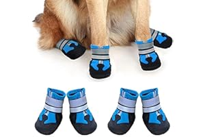 iPobie 4 pezzi Scarpe per Cani,Scarpette Antiscivolo per Cani Calzatura Traspirante(S,Blu)