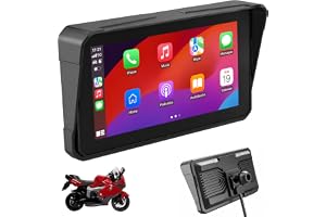 Sunweyer 6-tums motorcykel-pekskärm, bärbar navigeringsenhet med trådlös CarPlay & Android Auto, GPS-navigering, Dual-Bluetooth, IP68 vattentät