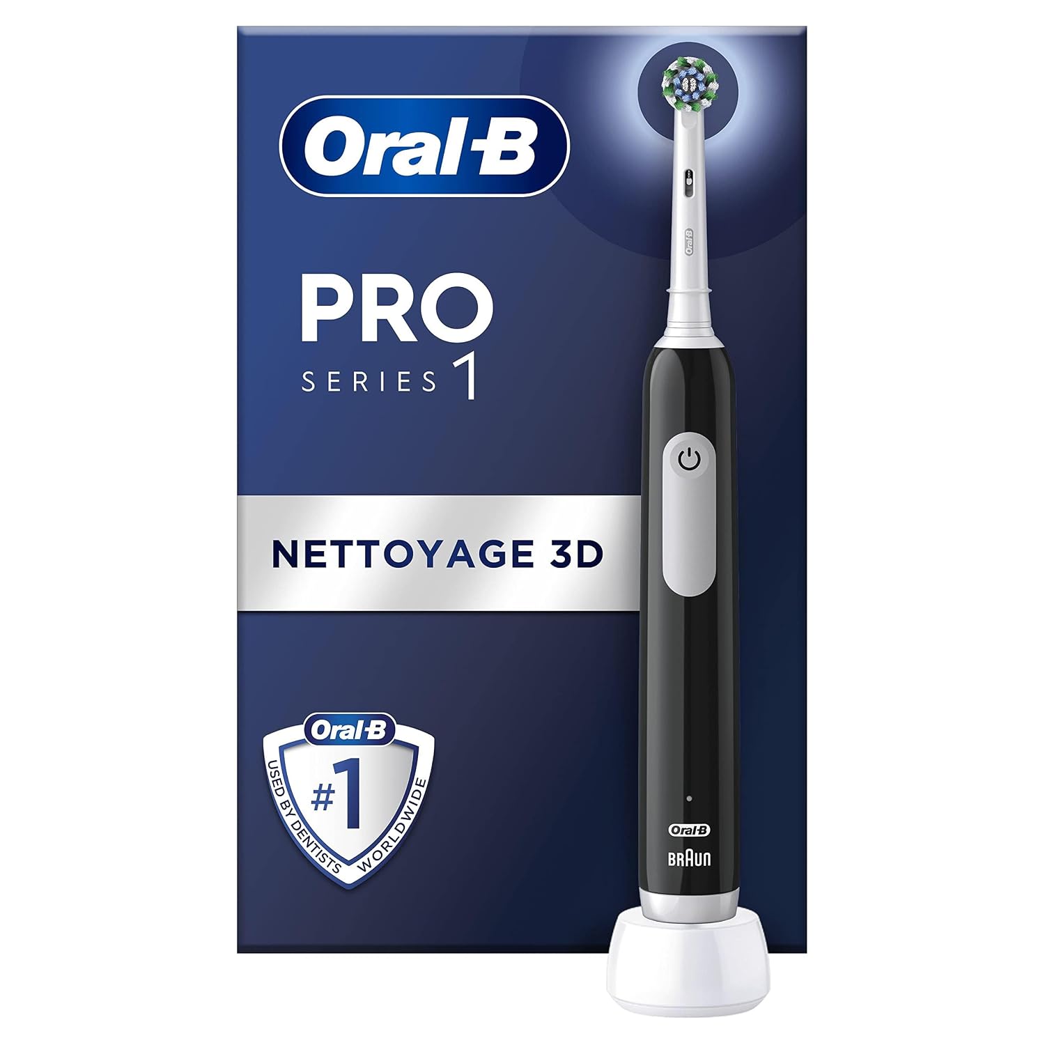 Oral-B Pro Series 1 elektrische tandenborstel, zwart, 1 3D-reinigingsborstel, verwijdert tandplak, 3 poetsmodi, timer, oplaadbaar