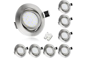 HiBay 8X Led Downlights Ceiling 5w, 230V Ultra Slim Recessed Spot Lights Cool White，Hole Size 72-80 mm, 40° Tilt Chrome Round Led Spot Lights for Kitchen, Living Room, Bedroom Indoor