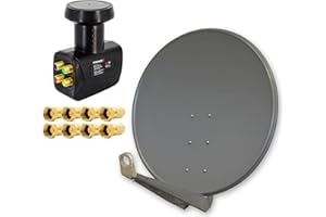 PREMIUMX Premium X Deluxe 100 cm Anthrazit Sat Antenne Satelliten Schüssel Spiegel Alu mit einem Quad LNB 4 Teilnehmer für den Direktanschluss mit F-Stecker