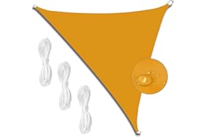MEEYI UV-Schutz wetterbeständig Segel 3x3x3m Garten Outdoor Wasserdichtes Sonnensegel 98% UV Schutz Sonnenschutz Wasserdicht für Garten Balkon Camping Outdoor mit Spannseilen mangogelb