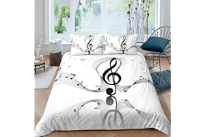 Loussiesd 2 pezzi con copripiumino e nota musicale per bambini, ragazzi, ragazze, grigio e bianco (1 copripiumino e 1 federa)