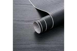 ARTHOME WALL DECOR Arthome Czarny papier Kontaktowy do Drewna, samoprzylepna tapeta wymiarach 44cmx6m, dekoracyjna folia winylowa do blatów szafek meblowych, łatwa do czyszczenia, usuwalna