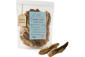 RIVERSIDE Rabbit Ears with Fur for Dogs - (1kg, 70-85 Ears), Premium Hypoallergenic, 100% Natural Raw Dog Treats, For All Large, Small, Adults & Puppies - UK COMPANY