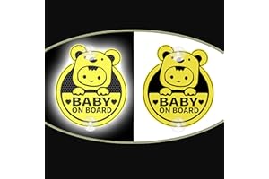 Nouiroy Autocollant lumineux bébé à bord pour voitures, autocollants réfléchissants avec ventouses Impression double face en PVC pour voiture, camion, SUV (jaune double face)