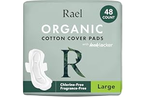 Rael Compresas con Alas de Funda de Algodón Orgánico - Menstruales, Postparto, Ultrafinas, Sin Fragancia, Sin Cloro, Veganas, Libres de Crueldad (Grande, 48 Unidades)